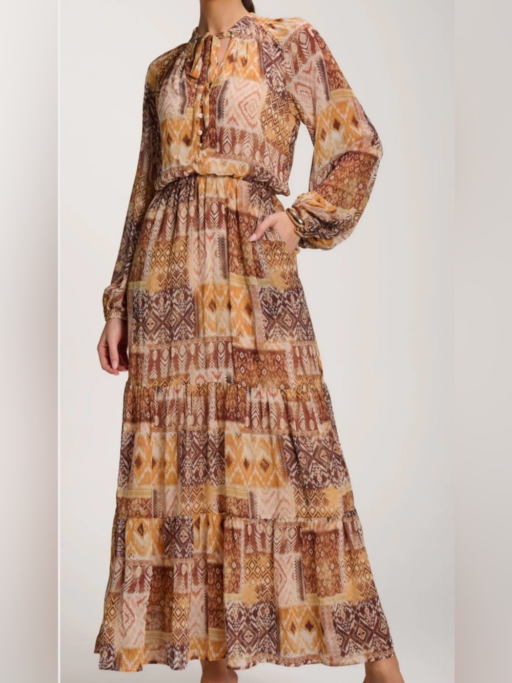 Dress Forum Printed Boho Maxi Dress in Brown & Tan